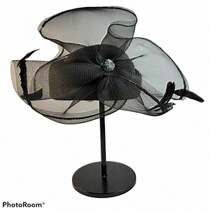 Vintage pillbox church hat‎ black straw mesh